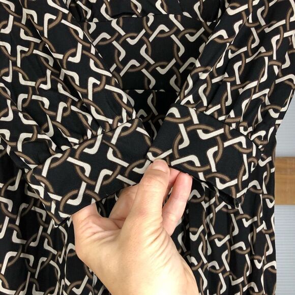 BANANA REPUBLIC Silk Blend Faux Wrap 3/4 Slve Chain Link Fit & Flare Dress SzS - Picture 4 of 8